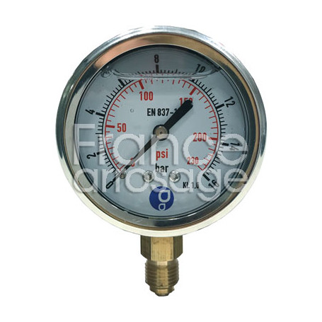 Manomètre radial inox à glycérine Ø63 mm - 0 à 16 bars